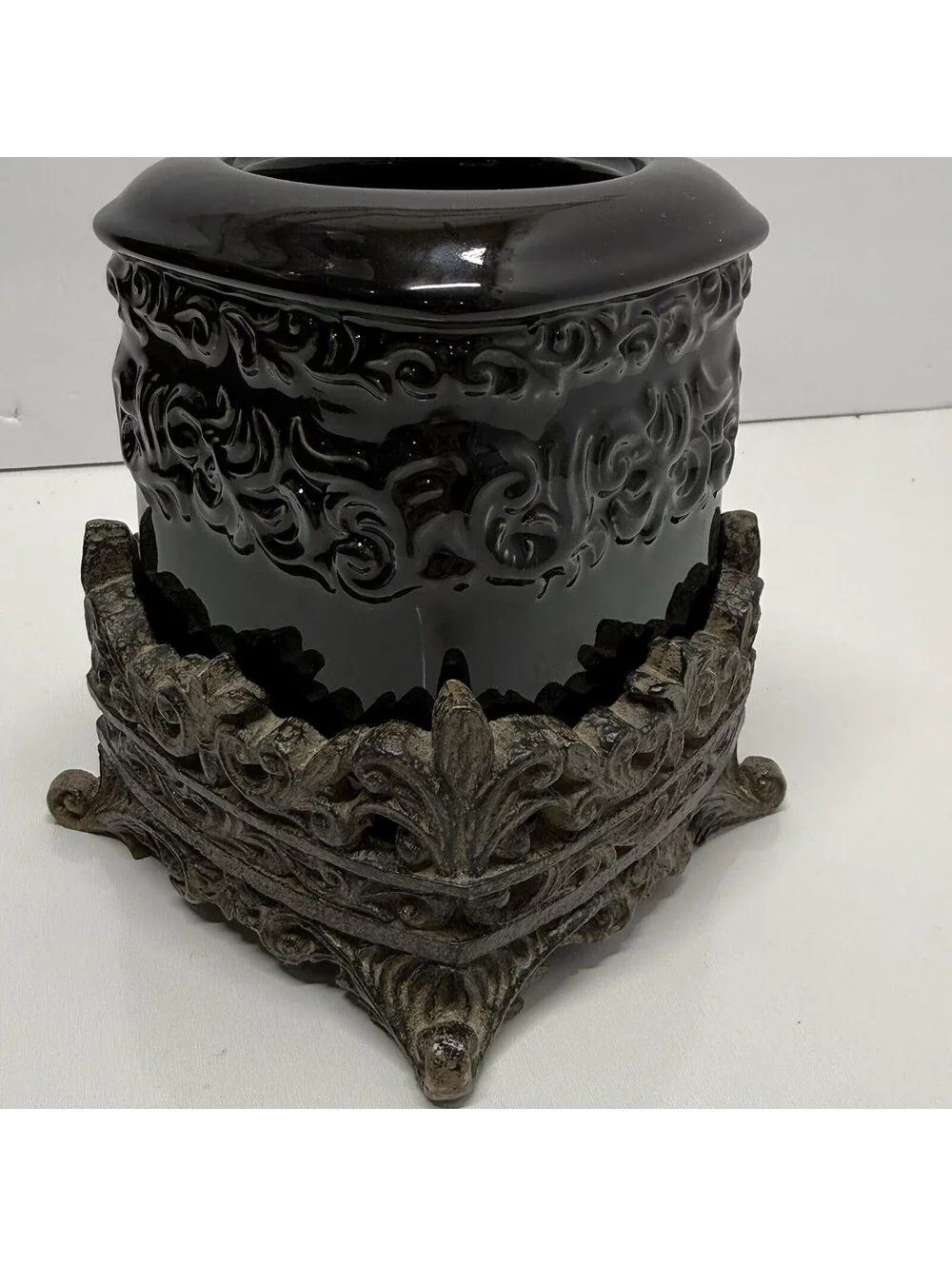 Drake Design Onyx Black Medium Canister Tuscan Scroll NO LID